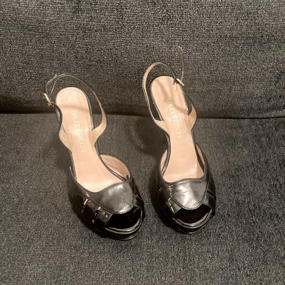 Bruno Frisoni Paris Black Platform Sling Backs Open Toe Sandals Stiletto 37